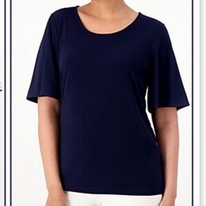 Susan Graver navy blue top with elbow flutter sleeves size 2X